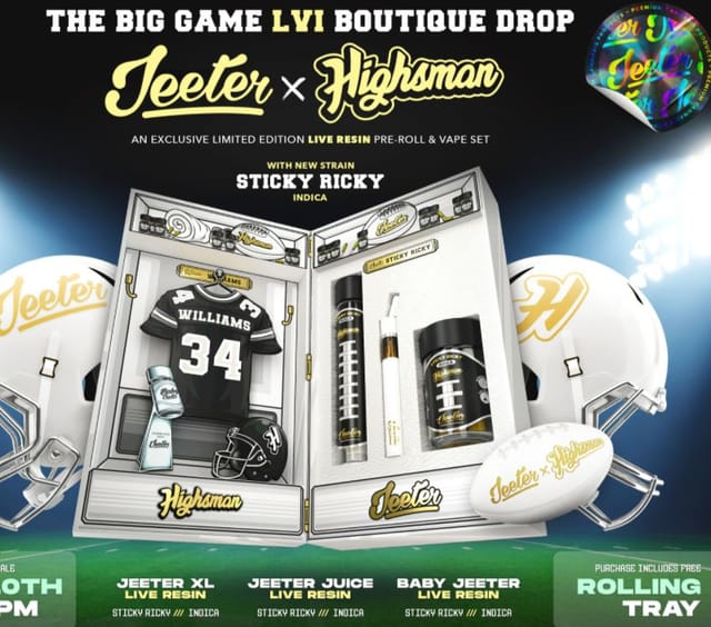 Jeeter XL - Highsman - Sticky Ricky - Ricky Williams Collabo 2G PreRoll - Jeeter XL - Sticky Ricky 2G