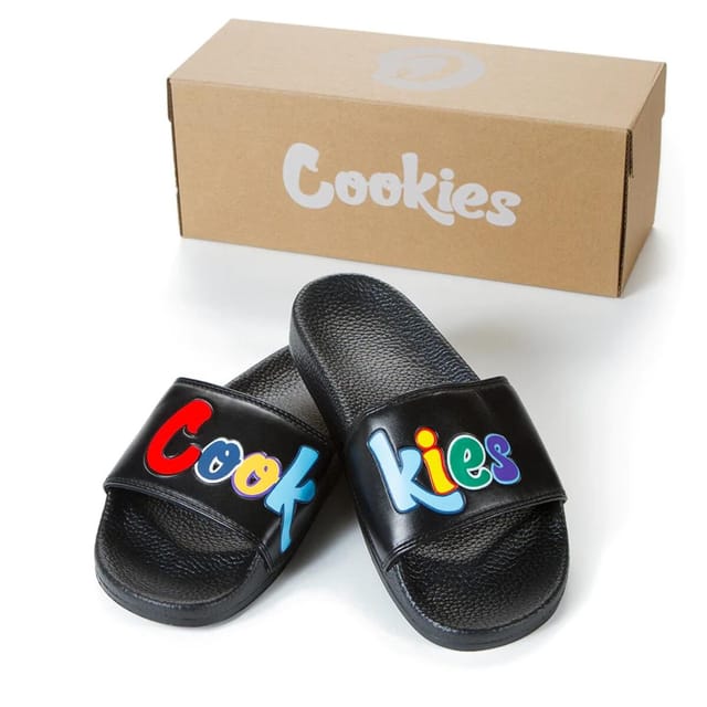 Cookies Black Rainbow Original Mint Logos Faux Leather Slides - 8M