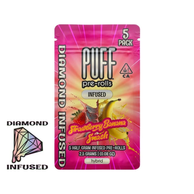 Strawberry Banana Smash 2.5g Diamond Infused 5-Preroll Pack - Hybrid Diamond Infused 5-Pack