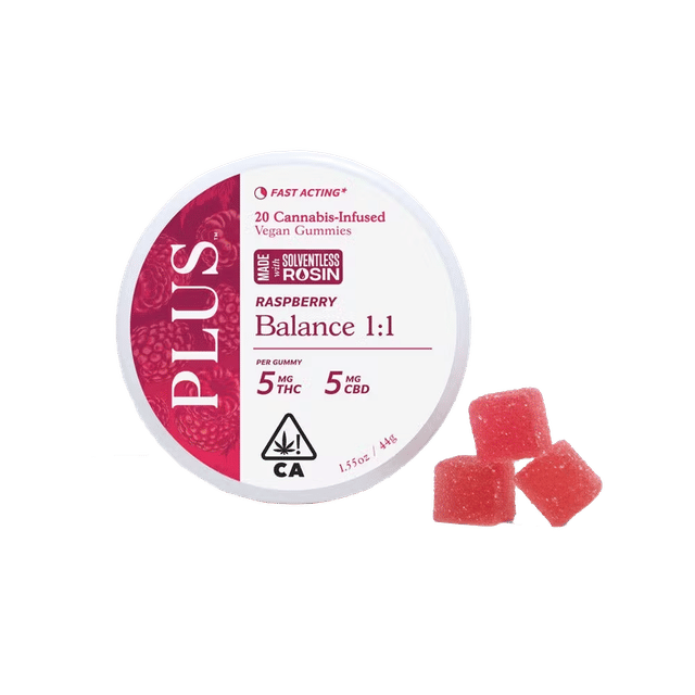 Balance - Raspberry - 1:1 THC:CBD Solventless Rosin Gummies - 20 Gummies