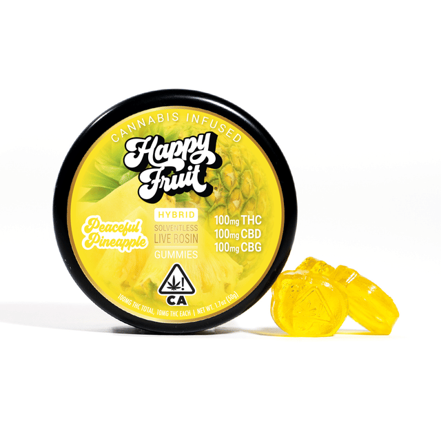 Happy Fruit - Peaceful Pineapple Rosin 1:1:1 THC:CBD:CBG Gummies - Happy Fruit - Peaceful Pineapple Rosin 1:1:1 THC:CBD:CBG Gummies