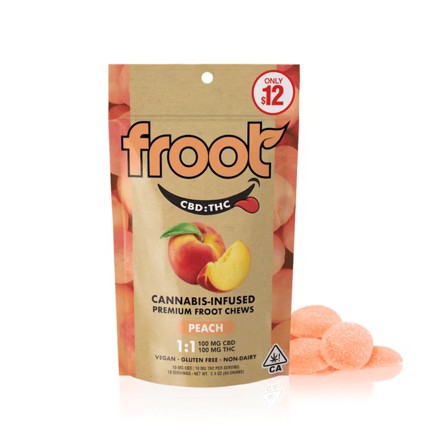 Peach 1:1 CBD:THC Gummies - 100mg CBD: 100mg THC