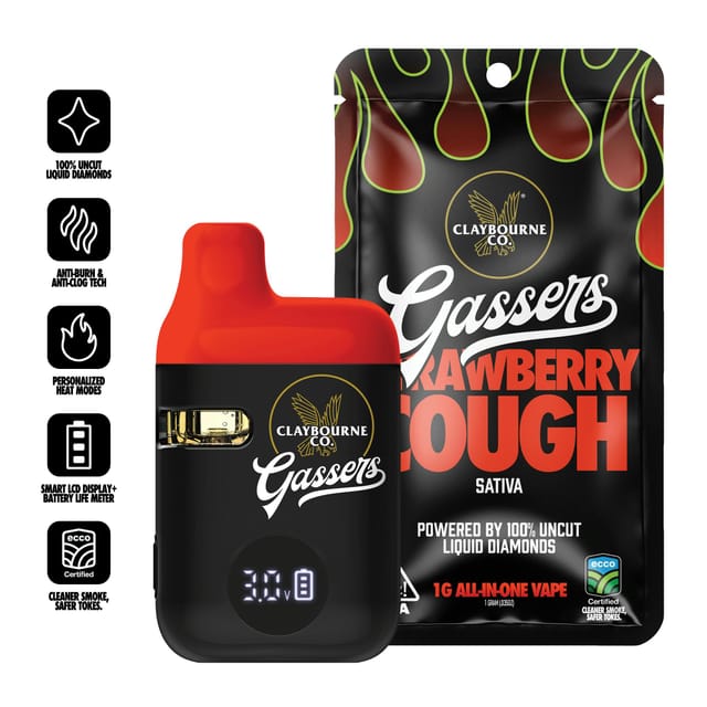 Claybourne Co: Strawberry Cough (S) "Gassers" Vape | Liquid Diamond Disposable - 1g