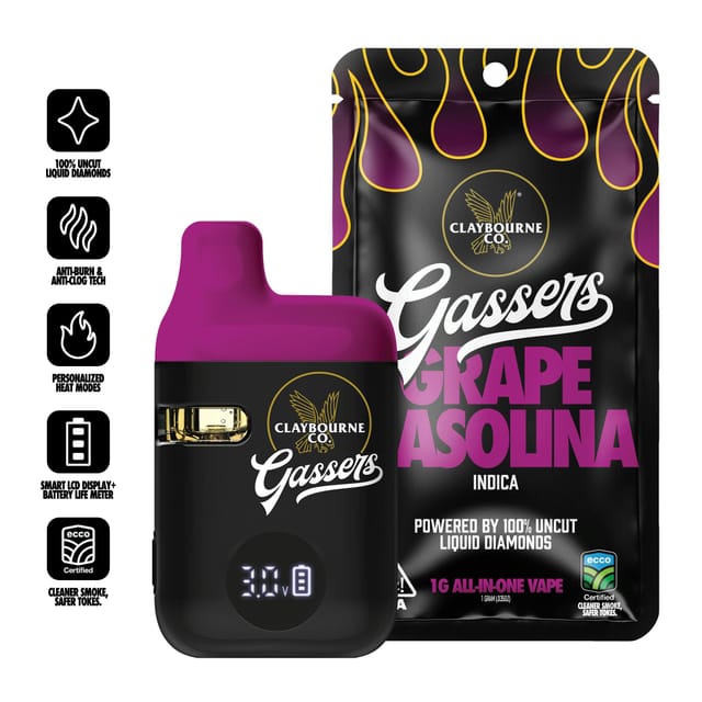 Claybourne Co: Grape Gasolina "Gassers" Vape | Liquid Diamond Disposable - 1g