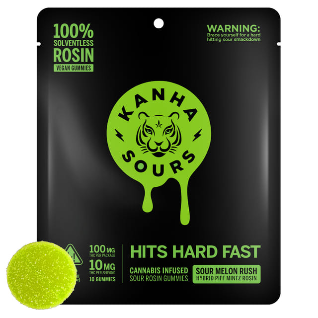 Solventless Rosin NANO Sour Melon Rush - 100mg Gummies - Sour Melon Rush Rosin 100mg (H)