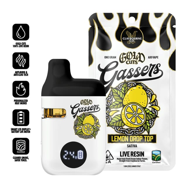 Claybourne Co. Gassers Gold Cuts 1G Vape AIO - Cherry Hearts