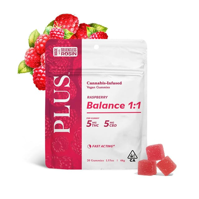 Plus+ Raspberry 1:1 CBD/THC Gummies